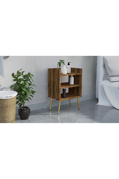 Mahmayi Dark Oak Nightstand - 3 Open Shelves, Easy Assembly, Lightweight, Versatile for Any Room