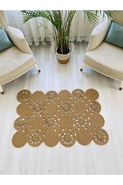 ModaCardin jüt Hasır görünümlü Desenli Modern El Örgüsü dikdörtgen Halı Kilim