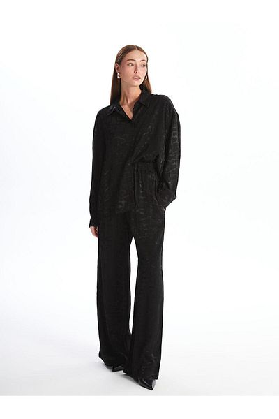 LC Waikiki Patterned Comfortable Patterned Black Women's Trousers - Elastic Waist