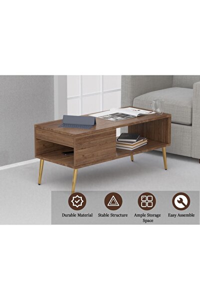 Mahmayi "Mahmayi Modern Coffee Table with Side Compartment & Storage Shelf - Truffle Davos Oak Finish"