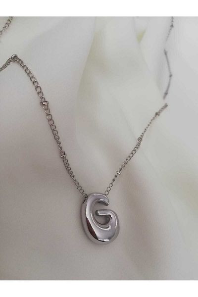 Judas Takı Balloon G Letter Necklace - Silver Color Initial Necklace
