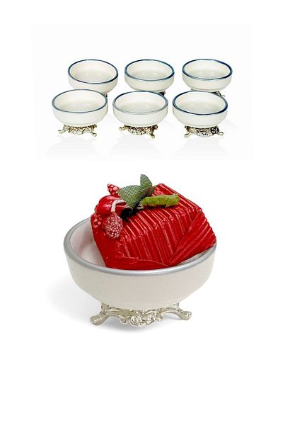 EVSTYLE 6-Piece Porcelain Turkish Delight Bowl with Foot - Silver Foot