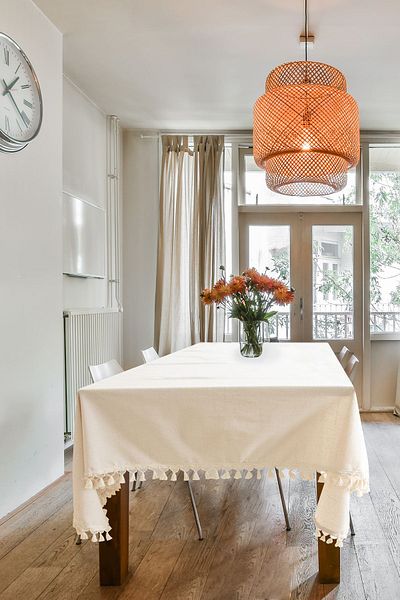 NDC HOME Organic Raw Linen Cream Pompom Tablecloth