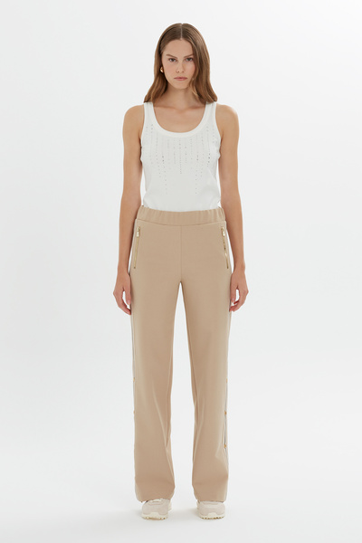 GİZİA Cep Detaylı Beli Lastikli Bej Eşofman Altı