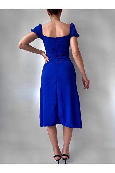 TRİKOM Ayrobin Fabric - Women's Long Dress with Gathered Chest