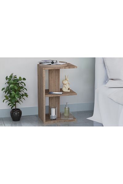 Mahmayi Modern E-Shape Nightstand, 3 Open Shelves, Easy Assembly, Lightweight - Truffle Davos Oak