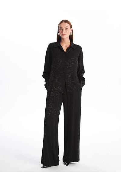 LC Waikiki Patterned Comfortable Patterned Black Women's Trousers - Elastic Waist