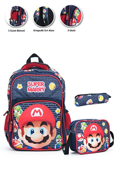 Mashotrend Super Marry Super Maryo School and Lunch Bag - Pen Holder and Back...