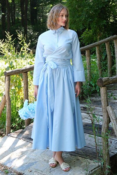 Ceylan Otantik Baby Blue Balloon Skirt and Tie Shirt Set