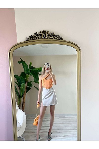 Quzu Shiny Satin Women's Mini Skirt - Short Slit, Stylish Summer Skirt