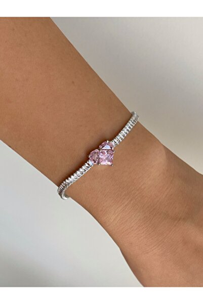 Owentis سوار سبيكيساي من الفولاذ الفضي والوردي على شكل قلب - لا يسبب التشويه -