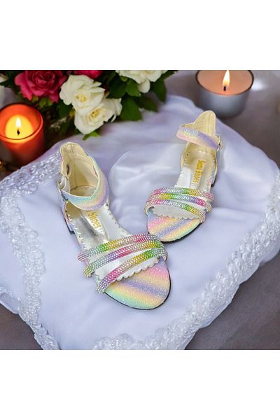 PATİK BEBE Children's Shoes with Small Heels 3 Band Rainbow Color
