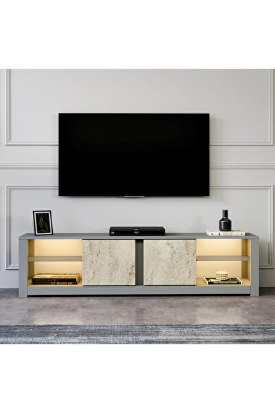 İNARCH DİZAYN Aydos LED Işıklı Modern TV Sehpası – Cam Raflı, 2 Kapaklı, 180 ...