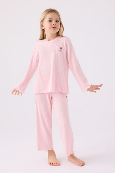 U.S. Polo Assn. Set de pijamale roz pentru fete cu mâneci lungi