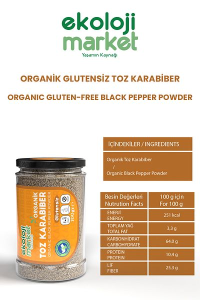Ekoloji Market Organic Gluten Free Black Pepper Powder - 100 Gr X3