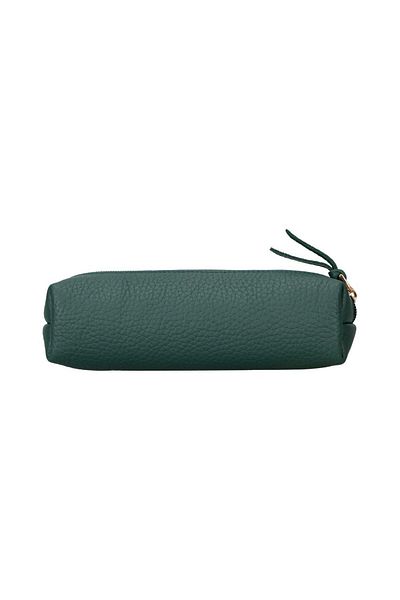 PLM Real Leather Pencil Case, Handmade Zippered Case, Pine Green