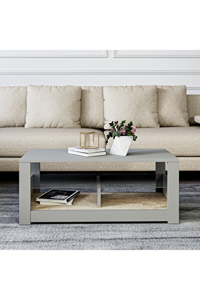 İNARCH DİZAYN Aydos Cam Raflı Orta Sehpa Gri/traverten, Ev-ofis