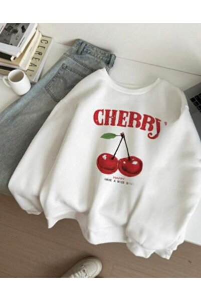 CAST COLLECTİON Hanorac de damă cu imprimeu cireș alb - decolteu