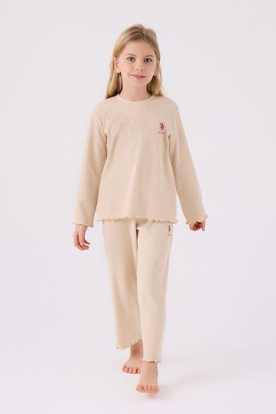 U.S. Polo Assn. Girl's Cream Long Sleeve Pajama Set