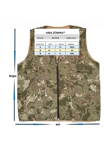 A&K ZÜMRA Erkek Çok Cepli Çok Amaçlı Kamuflaj Avcı Yelek
