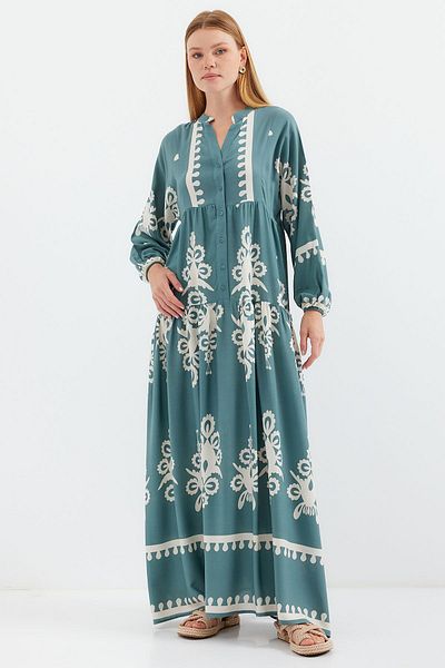 Bigdart 2423 Modell Authentic gemustertes mintfarbenes Kleid