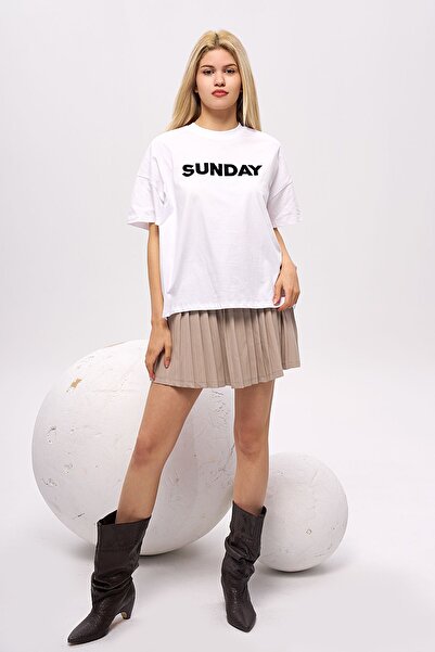 OlaFre Tricou cu mânecă scurtă cu imprimeu Sunday, Tricou din bumbac, De bază...