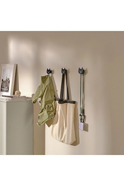 IKEA 3 Adet Duvar Kancası 3,3x5,7x6 Cm İkea 3'lü Set Duvar Askısı Siyah Kedi Desenli Askılık Alüminyum