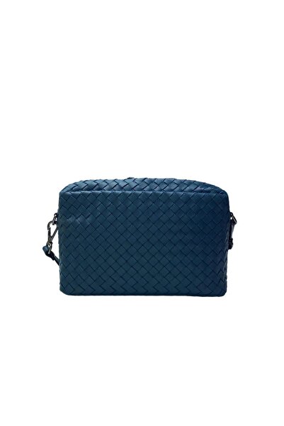 Platin navy Blue Knitted Leather Crossbody Bag for Women