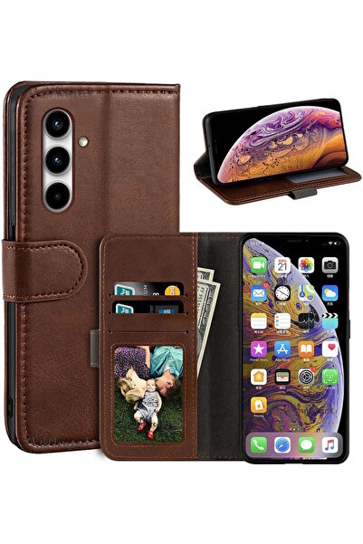 m.tk moveteck Samsung Galaxy A55 Kılıf 360 Tam Kaplar Deri Dokulu Kapaklı Cüzdan Standlı Kartvizitli Kapak