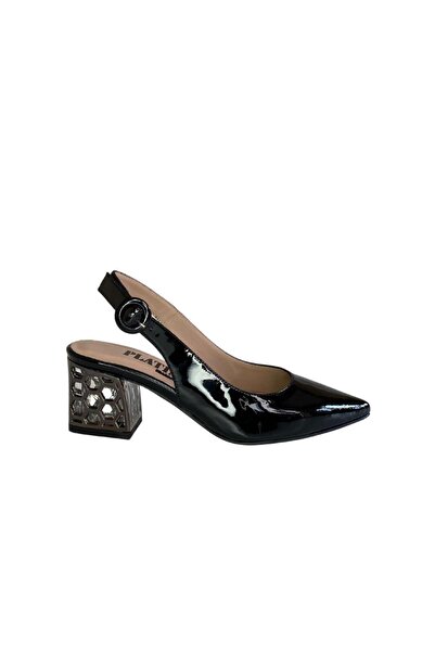 Platin Black Patent Leather Women's Low Heel Shoes