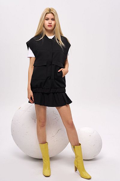 OlaFre Double Pocket Oversize Vest, Black Loose Fit Vest, High Quality, Jacket, Outerwear