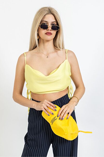 OlaFre Bluză cu șnur cu bretele, bluză de vară, crop colorat la modă, bustier...