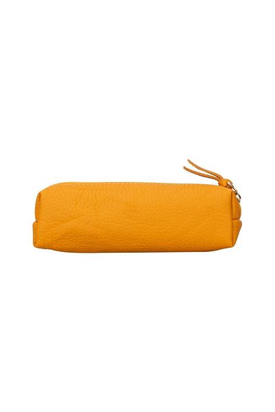 PLM Real Leather Pencil Case, Handmade Zippered Case, Yellow