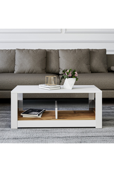 İNARCH DİZAYN Aydos Cam Raflı Orta Sehpa Beyaz/Kilim, Ev-Ofis