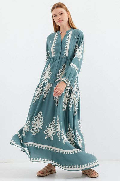 Bigdart 2423 Modell Authentic gemustertes mintfarbenes Kleid