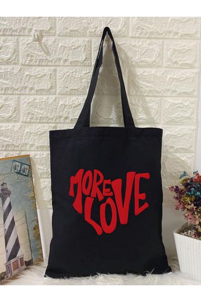 Cemira Pânză Neagră - Geantă Shopper Tote More Love, Geantă Tote