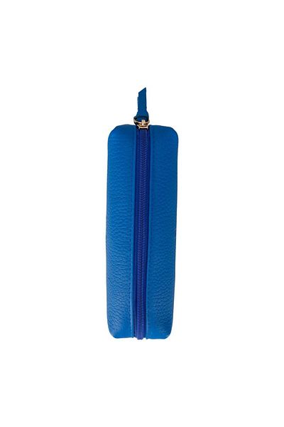PLM Real Leather Pencil Case, Handmade Zippered Case, Sea Blue