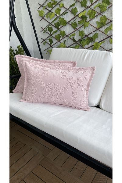 Decamor home Ροζ Μαξιλαροθήκη σε σκόνη με λεπτομέρεια κεντήματος