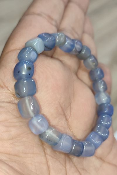 TAŞÇIZADE 8 mm Cube Cut Blue Natural Stone Bracelet - Agate Stone