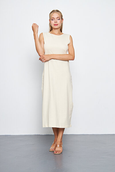 CrazyShopping Μπεζ Αμάνικο Φόδρα-Εσωτερικό 100% Βαμβάκι