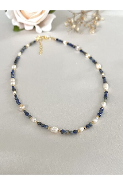 Zokak Sertifikalı Doğal Taş Gerçek Lapis Taşı Ve Inci Kolye, Gerçek Inci Ve L...