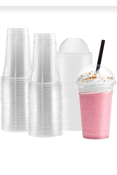Miopack 350 Cc Plastic Pet Lemonade Milkshake Cup with Lid and Straw 50pcs