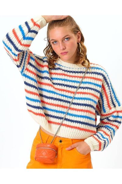 Arges Butik Pulover de damă Crop cu model dungi