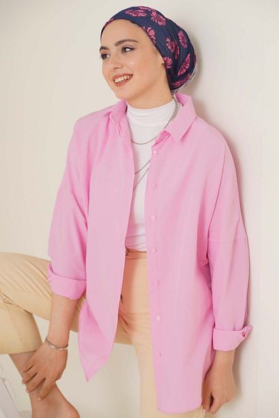 Bigdart 103901 Πουκάμισο Basic Hijab Oversize - Ροζ