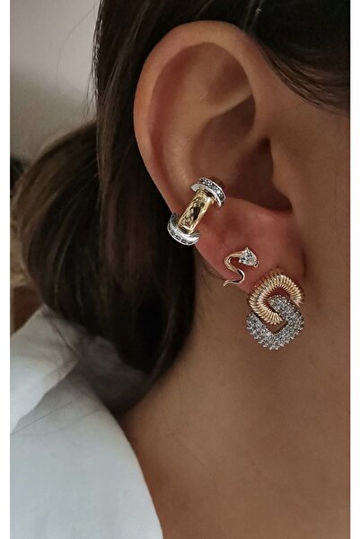 Mia Accessorize Gold Ve Silver Birleşik Zirkon Küpe (çelik)