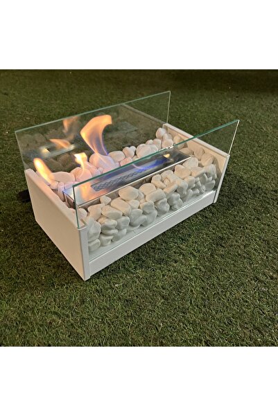 Lampello Masa Üstü Şömine Beyaz Akvaryum Beyaz Taş