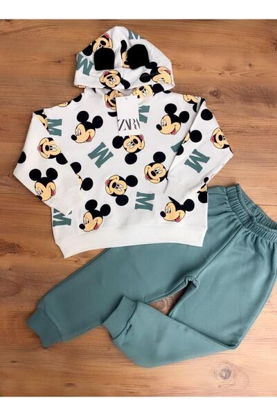 İHRACATFAZLASI MİCKEY YEŞİL RENK İKİLİ TAKIM