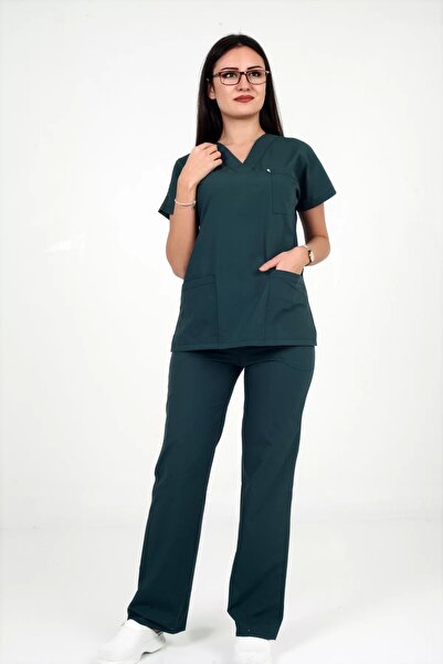 DENİZ İŞ بدلة نسائية من Terycotton Batcol ذات ياقة مغلف باللون الأخضر المر