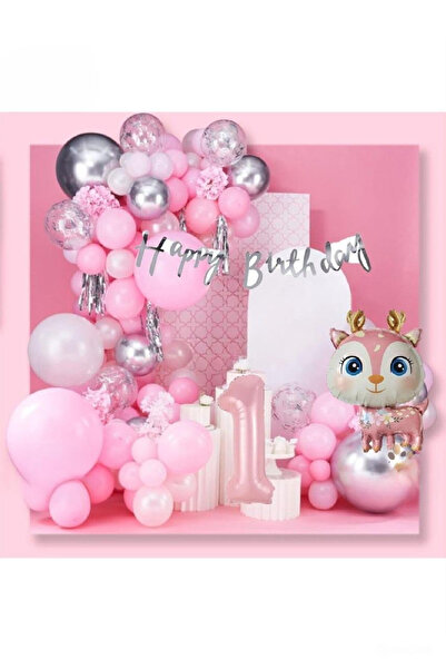 DÜVENCİ TİCARET Kızlar İçin Lüks Geyik Folyolu Pembe 1 Yaş Folyolu Doğun Günü...