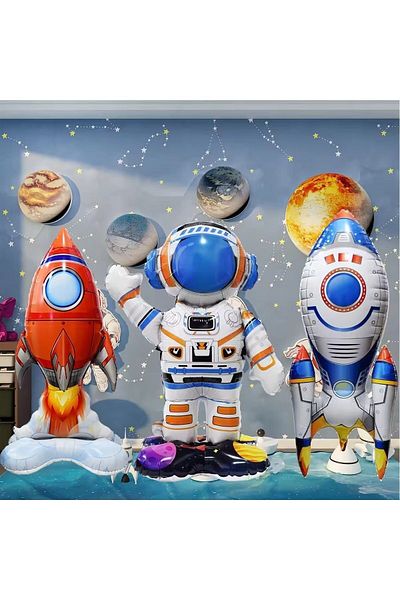 DÜVENCİ TİCARET 3Pcs Space Rocket and Astronaut Inflatable Balloon Planet Party Decoration For Birthday